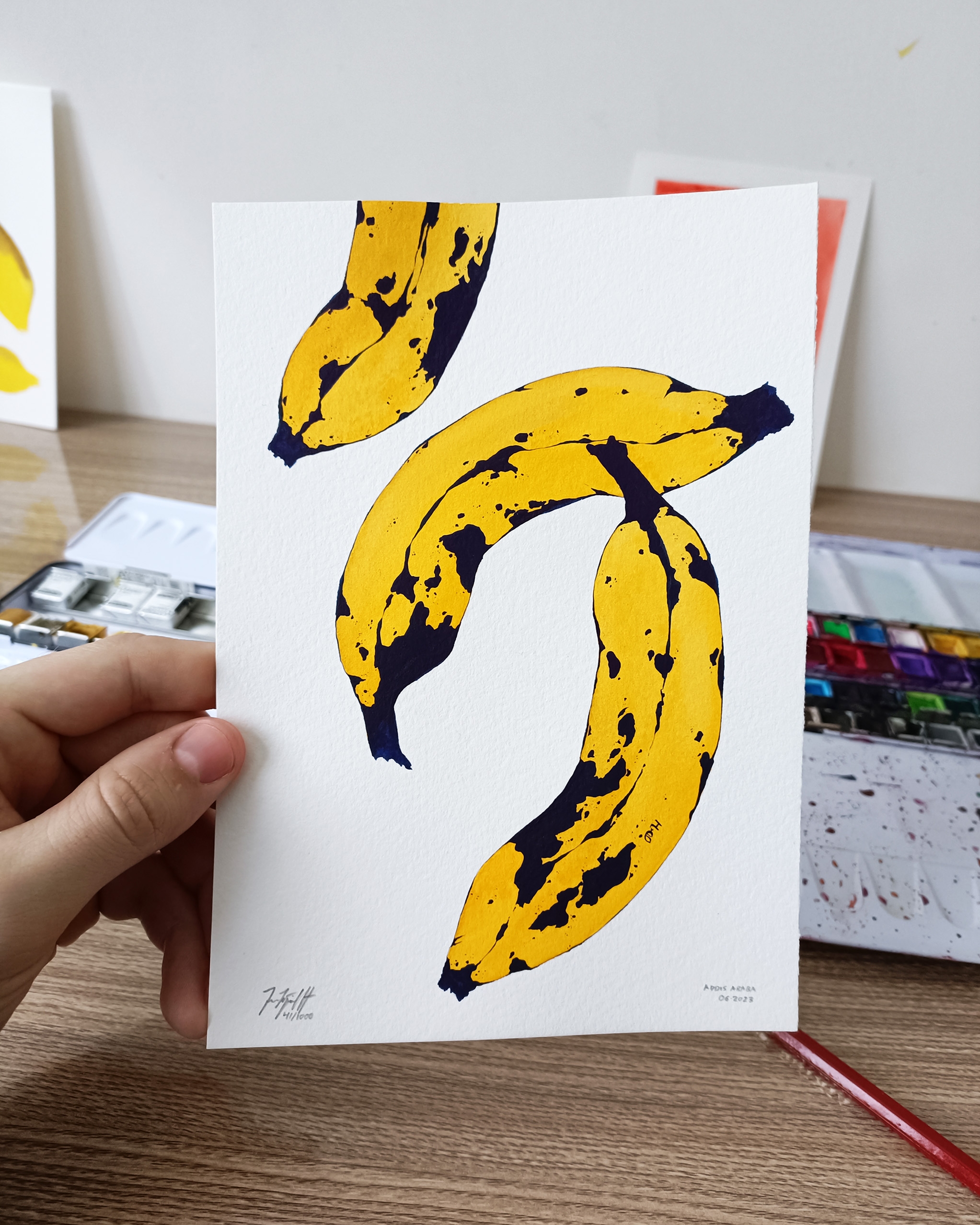 VESTPAA STUDIO Denmark Original Artwork Watercolor No. 41, Banana Artwork, Banana Painting, Watercolour bananas