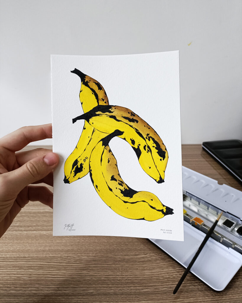 VESTPAA STUDIO Denmark Original Artwork Watercolor No. 43, Banana Artwork, Banana Painting, Watercolour bananas