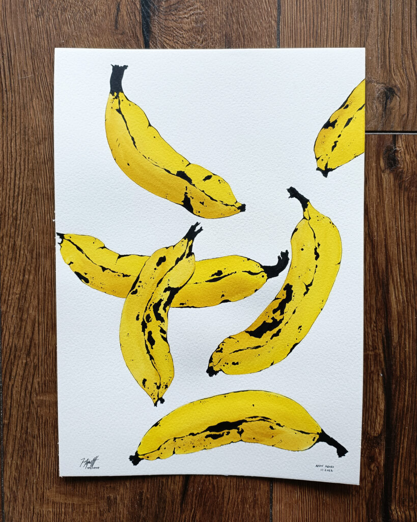 VESTPAA STUDIO Denmark Original Artwork Watercolor No. 49, Banana Artwork, Banana Painting, Watercolour bananas