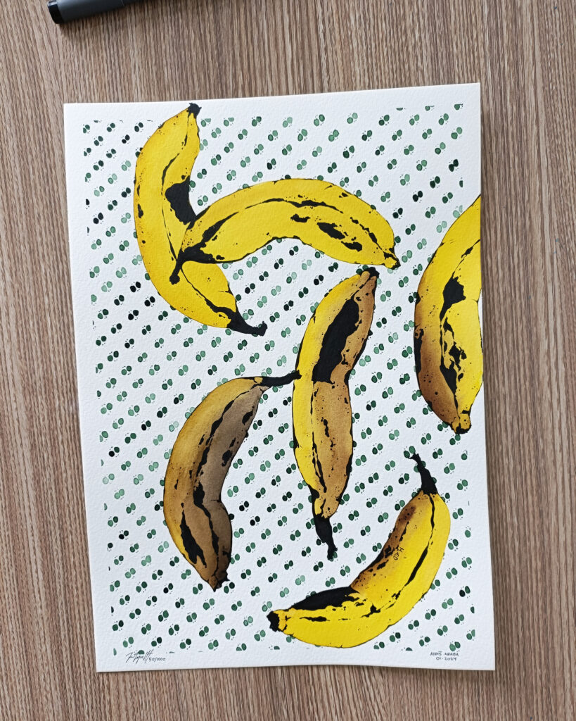 VESTPAA STUDIO Denmark Original Artwork Watercolor No. 52, Banana Artwork, Banana Painting, Watercolour bananas