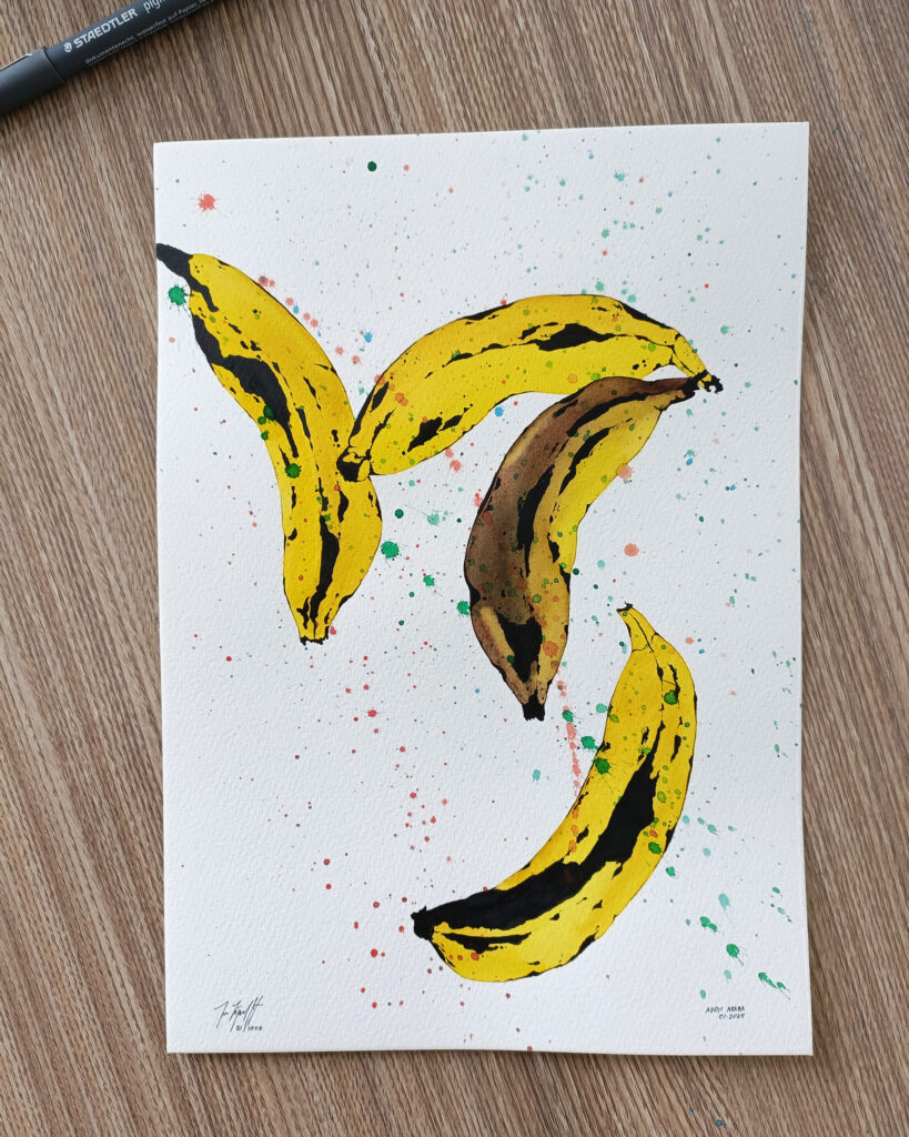 VESTPAA STUDIO Denmark Original Artwork Watercolor No. 52, Banana Artwork, Banana Painting, Watercolour bananas